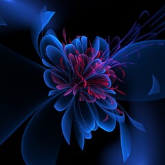 A fantastic image of a rendered fractal flower on a dark background..Original background for your graphic design. Light floral pattern.