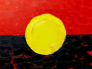 Australian Indigenous aboriginal flag art palette knife brush oil dot painting Naidoc week Australia Aboriginal red yellow black paint diversity reconciliation cultural dreamtime backdrop background