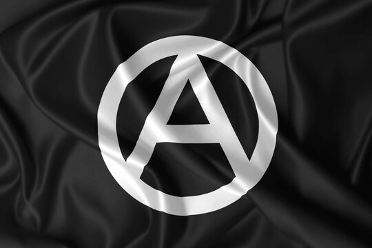 Anarchist symbol on black background waving in the wind