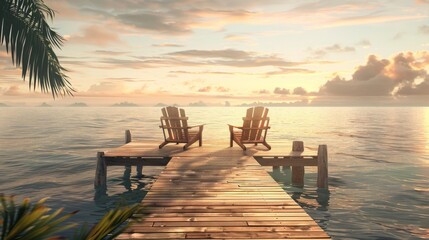 Wooden pier with two chairs