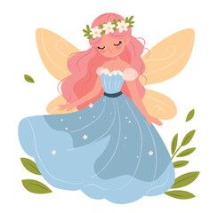 Fairy little princess fairies. Cartoon cute fairies flying. Child tale doll and magic characters. 