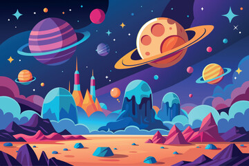 Space Landscape cartoon vector Illustration flat style artwork concept