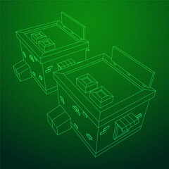 Shop market store. Small business. Wireframe low poly mesh vector illustration.