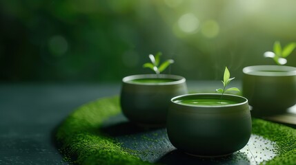 Matcha green tea, oriental ceremony. Generative AI