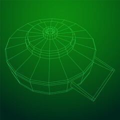 Anti-tank land mine. Army explosive weapon. Military object. Vector illustration. Wireframe low poly mesh vector illustration