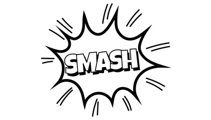 Pow comic bubble. Sound dialogue speech bubbles with word - Smash. Pop art expression in black and white color.