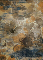 Weathered pale Leaves and flowers watercolor pattern
