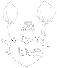 Love Bird Coloring Book Page For Kids