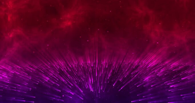 Futuristic magic abstract planet surface with colorful fog, glittering dots, sparkling particles and light rays. Shining abstract for, particles and light rays background