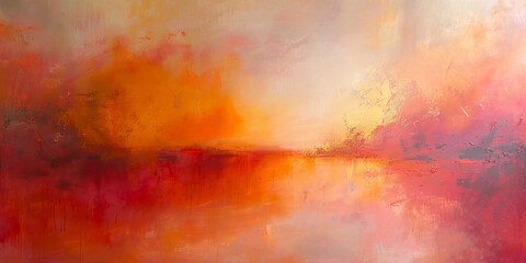 Fototapeta na wymiar Oil painting in red, orange and yellow tones, fiery abstraction, atmosphere of fire, passion