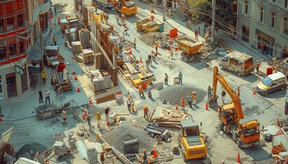 Economic Recovery,Depict scenes of bustling economic activity, such as construction sites, consumer spending, and job fairs, to symbolize an economic recovery