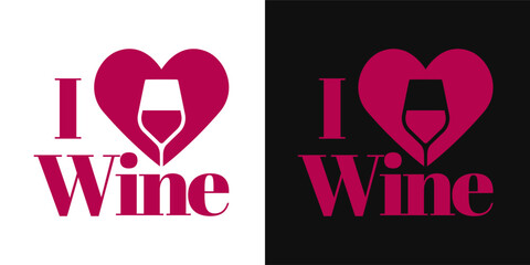 Text and heart symbol of I love wine
