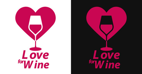 Idea of I love Wine with text and symbols of heart and wine glass