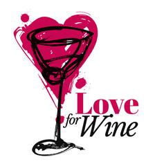 Idea of ​​loving wine with hand drawn heart and wine glass symbols