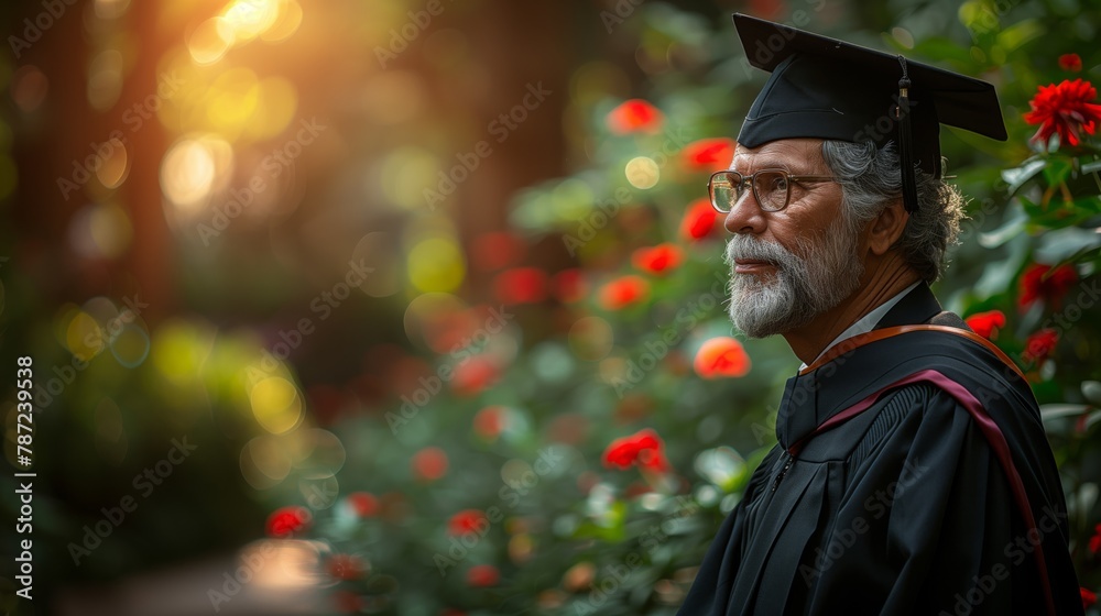 Wall mural Pensive Academic in Graduation Robes at a Summer Garden Ceremony - Wall murals