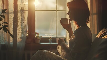 Serene Morning: Mother's Quiet Respite with a Grateful Cup of Tea