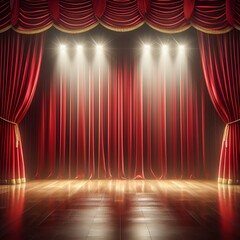 realistic show stage with red curtains