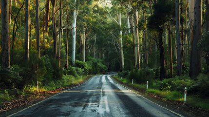 森の中のアスファルト道路