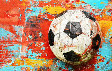 Soccer ball on colorful background, copyspace