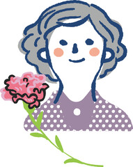 母の日に寄せて　お母さんとカーネーション　イラスト素材	
