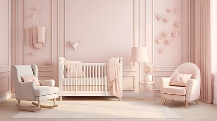 Soft Blush Pink Nursery:  a gentle nursery with blush pink walls, white crib and furniture, and...