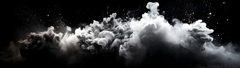 Dramatic Charcoal Burst Explosion with Swirling Smoke and Particles in Futuristic Abstract Background - obrazy, fototapety, plakaty