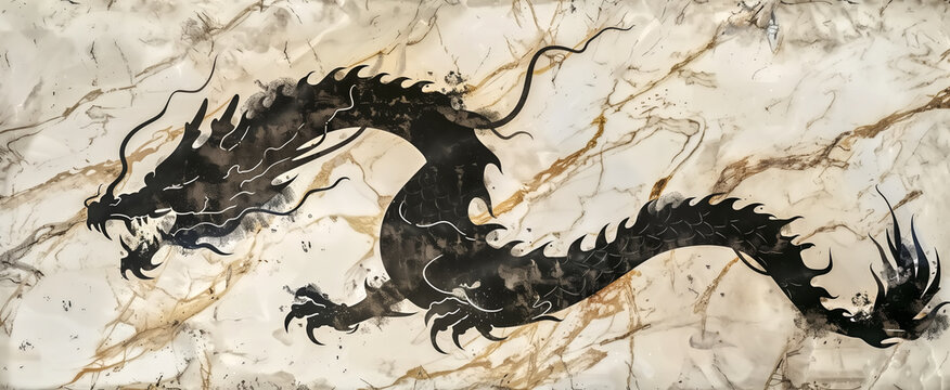 panel wall art, marble background with dragon silhouette