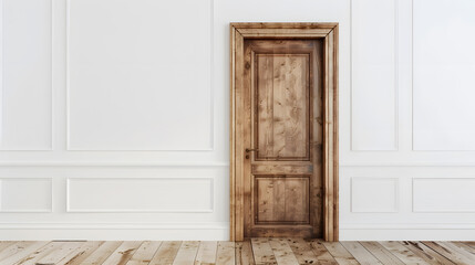 wood dressing closet front doorway entrance and white wall with copy space in room minimalist interior in apartment : Generative AI