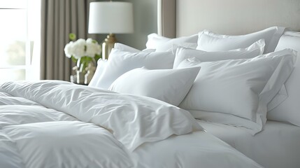 Pristine White Duvet and Comfortable Pillows on Bed