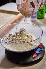 Precision Baking: Pouring Flour for Pasta Dough - Elevated View