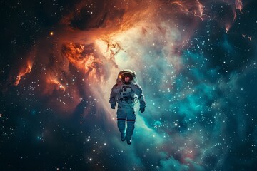 Obraz na płótnie Canvas Astronaut in a Colorful Nebula