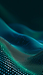 Dynamic glowing mesh, green background. Modern futuristic flow background or wallpaper. Cyber space, high tech technology