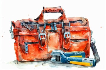 Naklejka premium tool bag in watercolor style on white background.