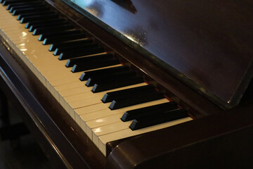 vintage piano keys close up