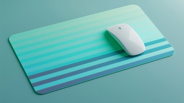 Blank mockup of a striped mouse pad in shades of blue and green. .