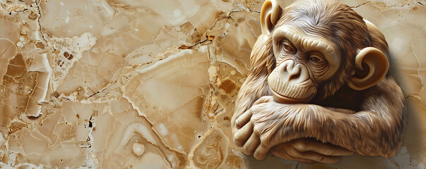 Monkey made with marble effect illustration sculpture background.  generative ai