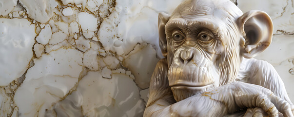 Monkey made with marble effect illustration sculpture background.  generative ai