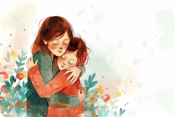 Obraz na płótnie Canvas Two people in a heartfelt hug with botanical backdrop