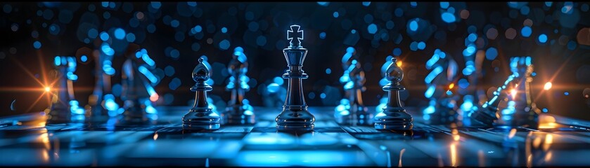 Futuristic Chessboard Showcasing Innovative Strategic Gameplay in a Dark Sci-Fi Landscape