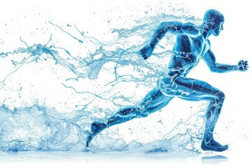 A running figure in the shape of a water droplet.