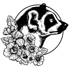 Lemur head animal engraving PNG illustration. Scratch board style imitation. Black and white hand drawn image.