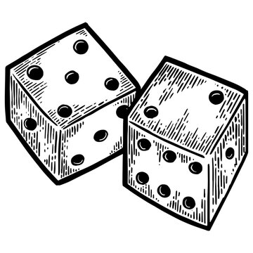 recommend clip art: Dice engraving PNG illustration. Scratch board style imitation. Black and white hand drawn image.