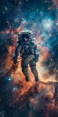 Astronaut in a spacesuit floating in the vastness of space - obrazy, fototapety, plakaty