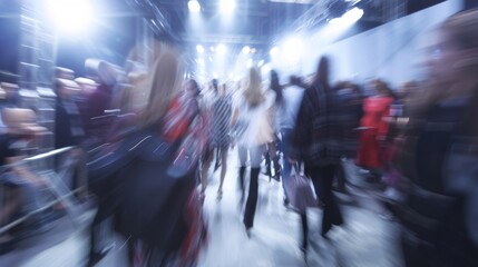 The blurred backstage scene at a fashion week event sets the perfect tone for the chaos and energy that surrounds the fashion industry. Amidst flashes of cameras and hurried movements .