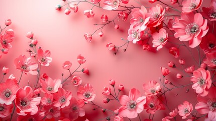 Sea of Coral Blooms on Rosy Background - Lively Floral Celebration - Perfect for Mother’s Day - Radiant Petal Art - Generative AI