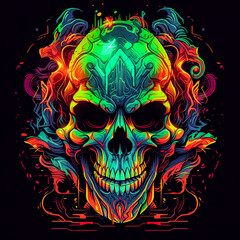 A neon skull with neon colors.