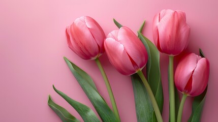 Delicate Pink Tulips on Pastel Background - Graceful Spring Arrangement - Symbol of Love for Mother’s Day - Soft Floral Display - Generative AI