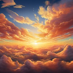 A Stunning Sunset Over a Sea of Clouds - obrazy, fototapety, plakaty