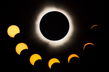Total Solar Eclipse Stages with Glowing Corona, Spiceland, Indiana