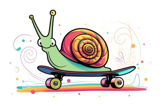 A snail on a skateboard. Race. Sports Equipment,Small Snail Skateborg Speed Riding